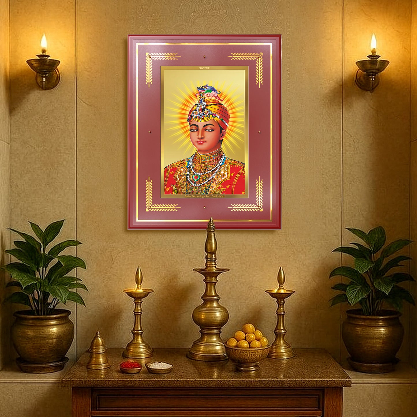 Guru Harkrishan Sahib Ji Wall Photo Frame in 24K Gold Plated Foil | Compassion, Healing & Divine Blessings