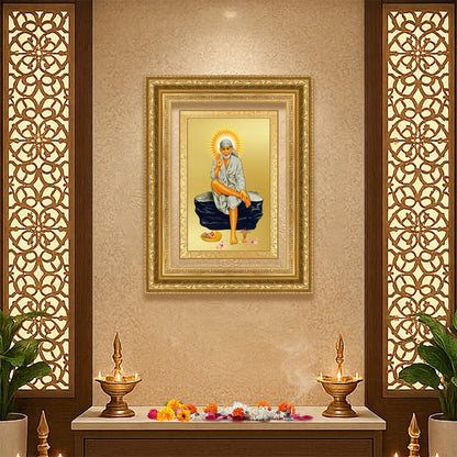 Diviniti 24K Gold Plated Sai Baba (Classic) Divine Wall Frame for Home Mandir & Office Decor | Luxury Spiritual Gift