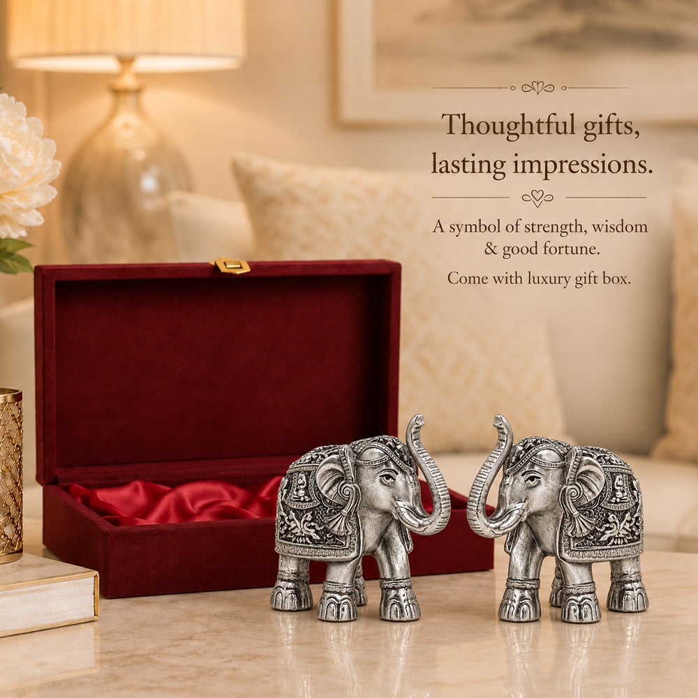 999 Silver-Plated Antique Elephant Pair | Gift Box | 8x9 CM