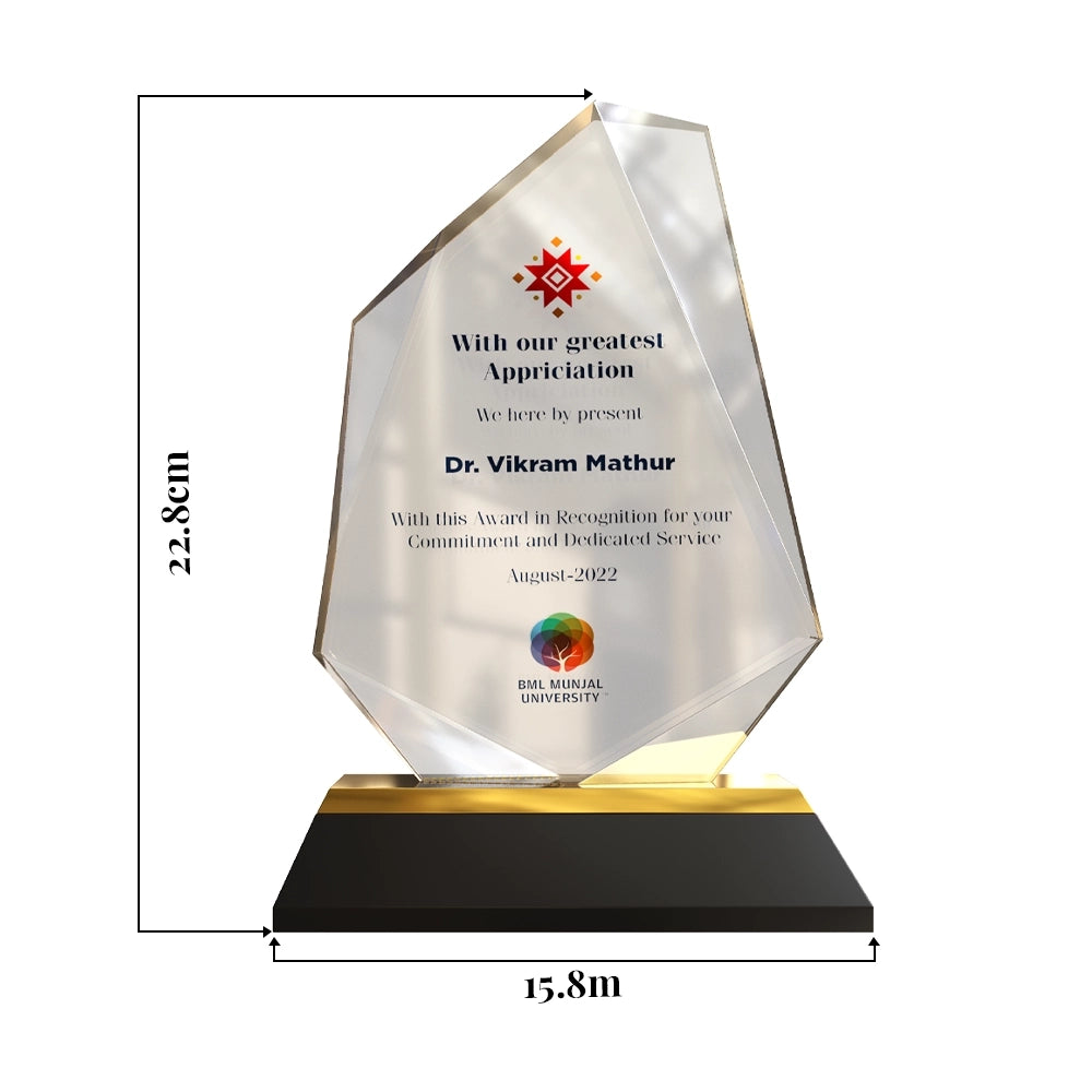 Luxury Appreciation Award Diamond Edge Acrylic with MDF Personalized Trophy with Black & Gold Base