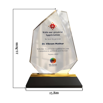Luxury Appreciation Award Diamond Edge Acrylic with MDF Personalized Trophy with Black & Gold Base