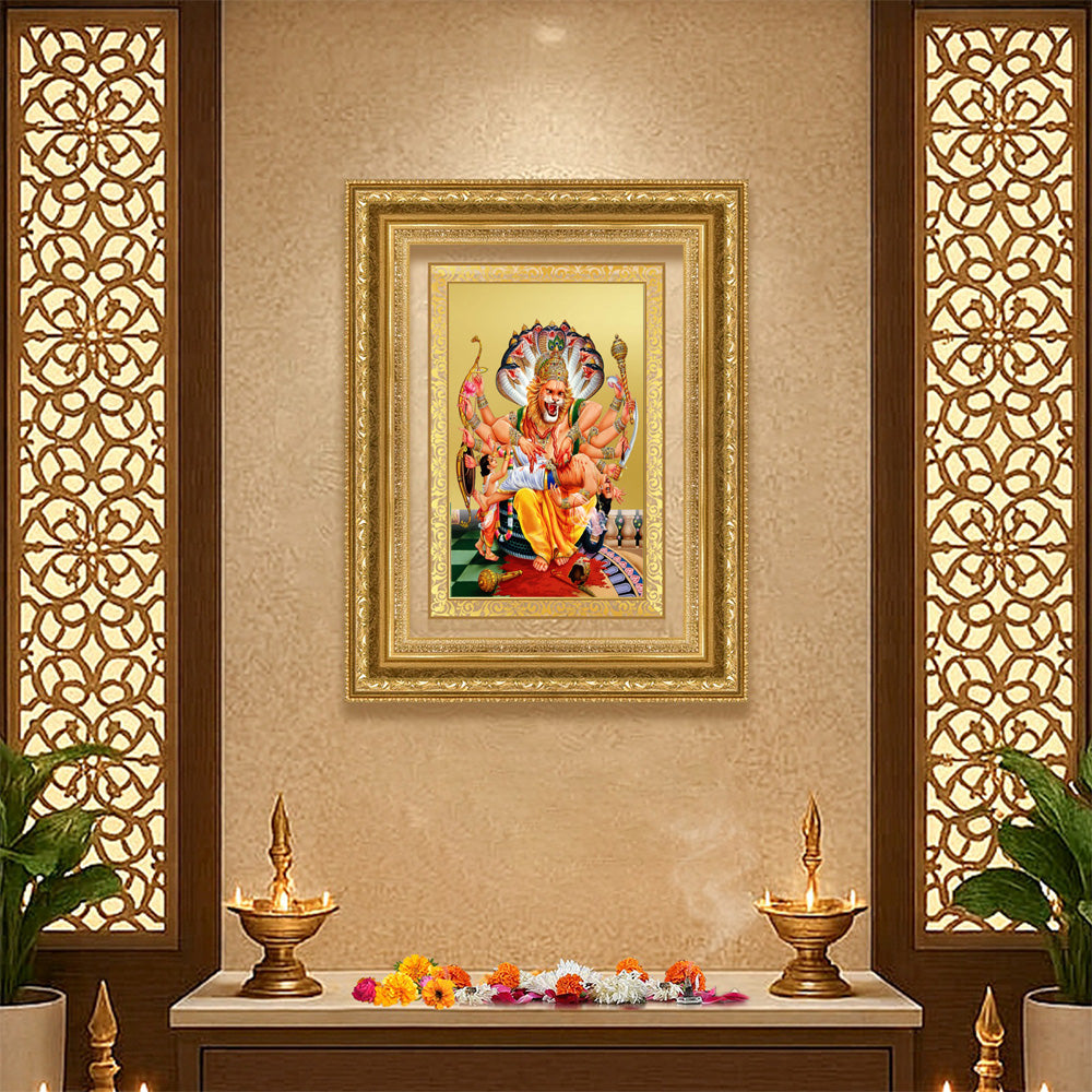 Diviniti 24K Gold Plated Narasimha (Classic) Divine Wall Frame for Home Mandir & Office Decor | Luxury Spiritual Gift