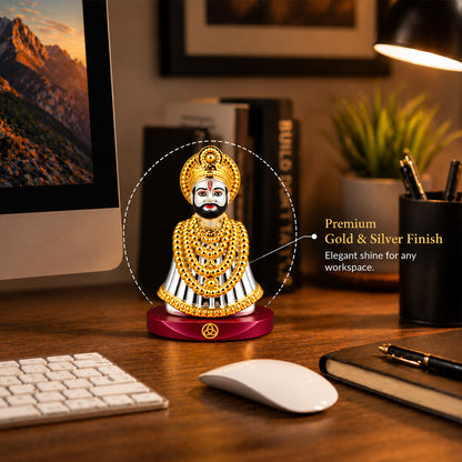 24K Gold & Silver-Plated Khatu Shyam Ji Resin Idol for Car Dashboard | Premium Gift Box | 8.5x6 CM