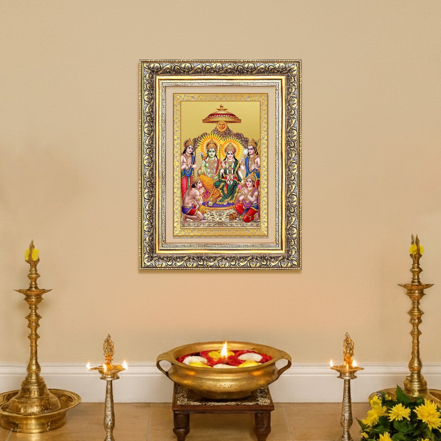 Diviniti 24K Gold Plated Ram Darbar Divine Wall Frame for Home Mandir & Office Decor | Luxury Spiritual Gift