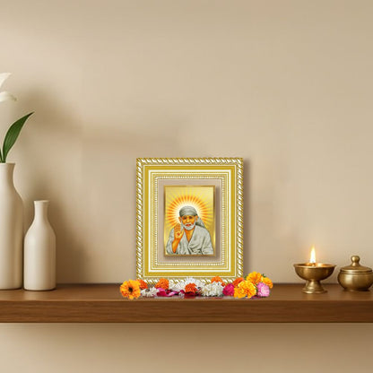 Diviniti 24K Gold Plated Sai Baba With Blessings Divine Table Top Frame for Home Mandir & Office Decor | Luxury Spiritual Gift