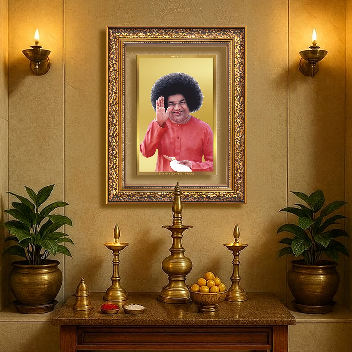Sri Sathya Sai Baba | Avatar of Love and Universal Harmony Wall Mount Photo Frame in 24K Gold Plated Foil