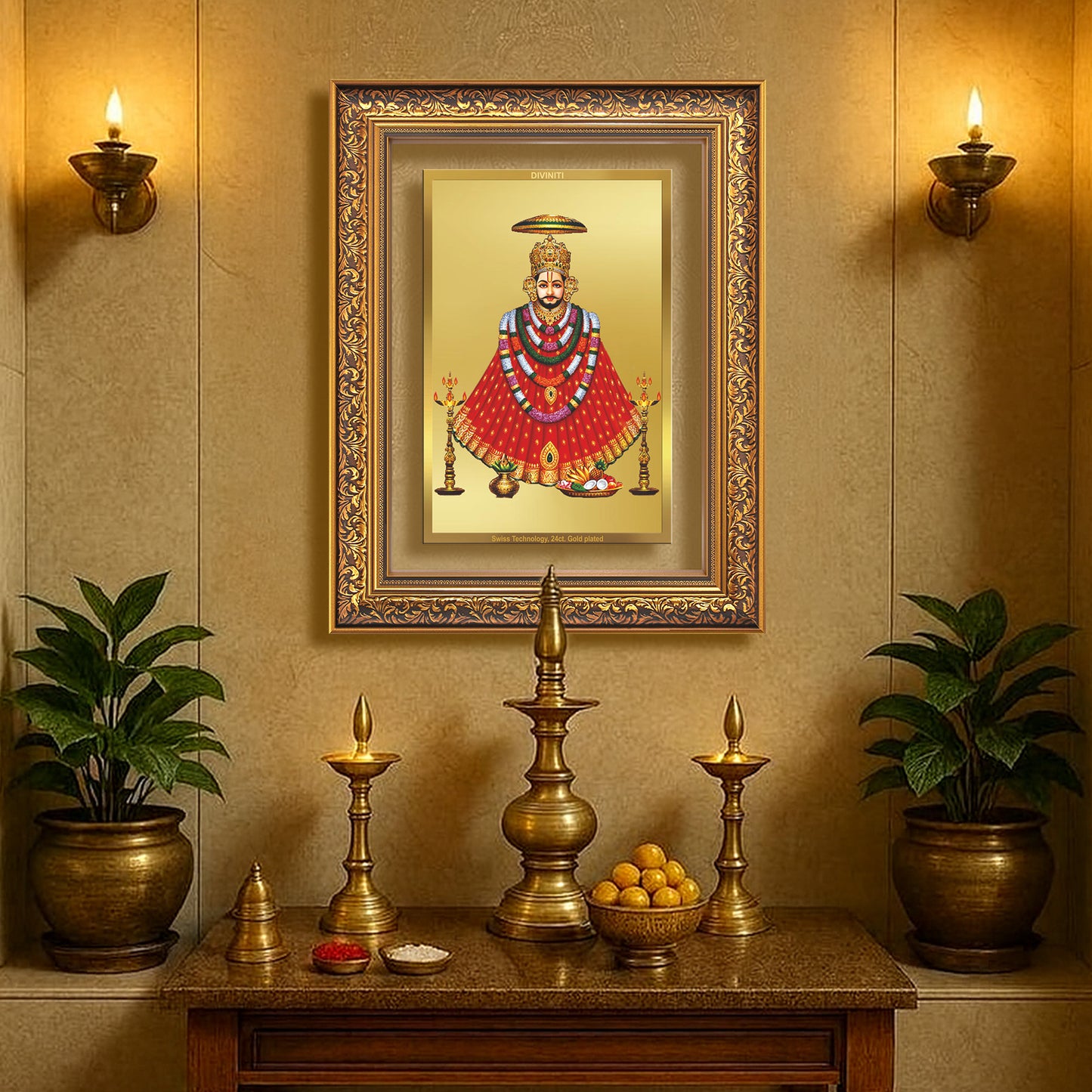 Diviniti 24K Gold Plated Khatu Shyam (Classic) Divine Wall Frame for Home Mandir & Office Decor | Luxury Spiritual Gift