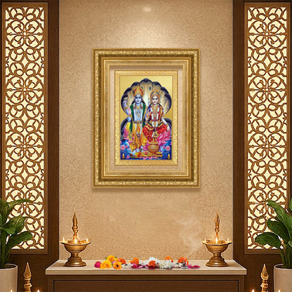 Diviniti 24K Gold Plated Vishnu Lakshmi (Classic) Divine Wall Frame for Home Mandir & Office Decor | Luxury Spiritual Gift