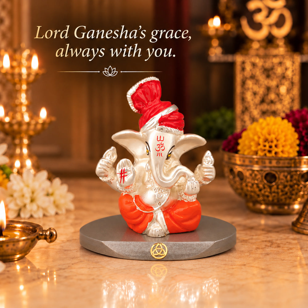 DIVINITI 999 Silver-Plated Ganesha Idol | Car & Home Décor | Gift Box | 7x7 CM