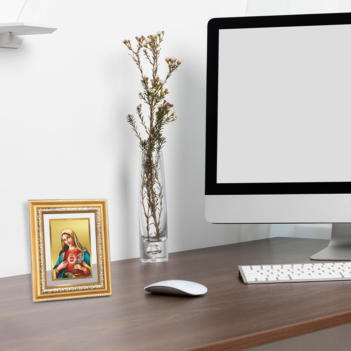 Diviniti 24K Gold Plated Mother Mary (Classic) Divine Wall and Table Top Frame for Home Mandir & Office Decor | Luxury Spiritual Gift