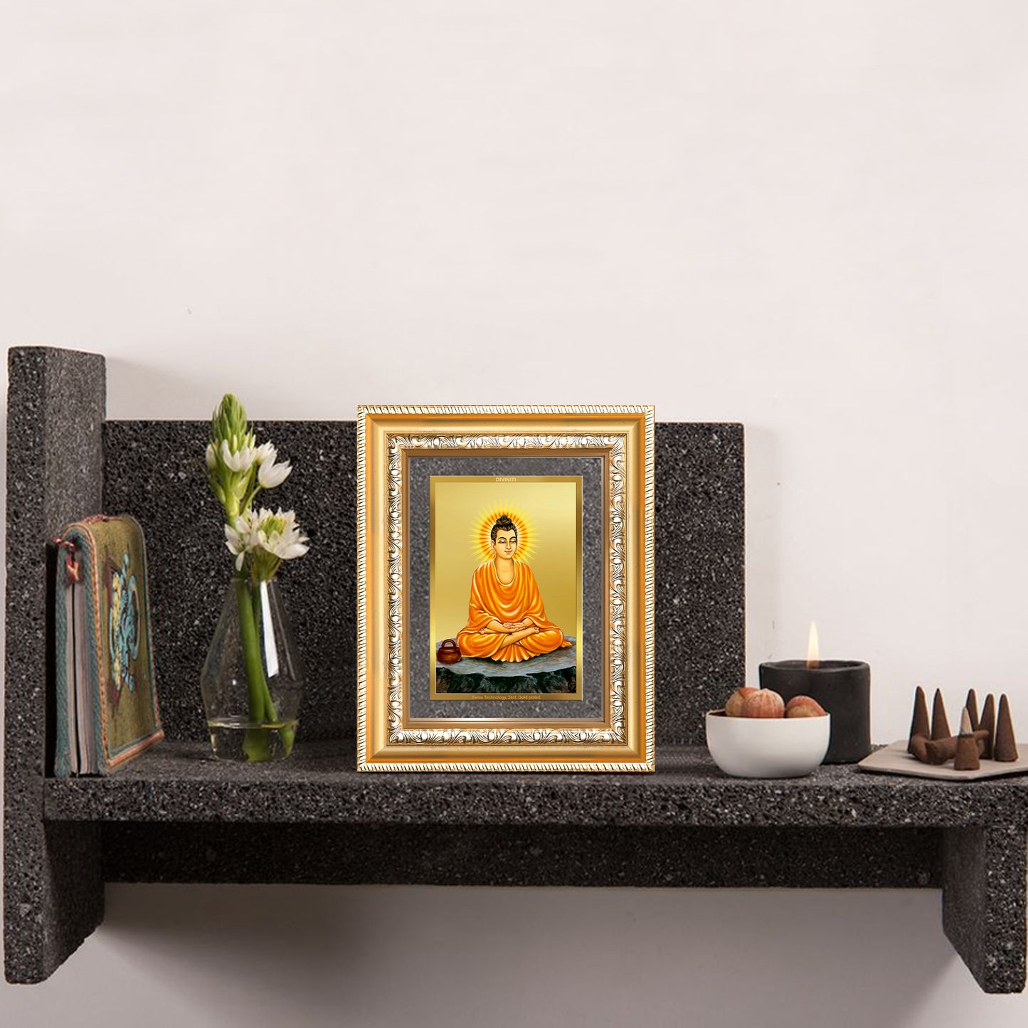 Diviniti 24K Gold Plated Buddha (Classic) Divine Wall and Table Top Frame for Home Mandir & Office Decor | Luxury Spiritual Gift