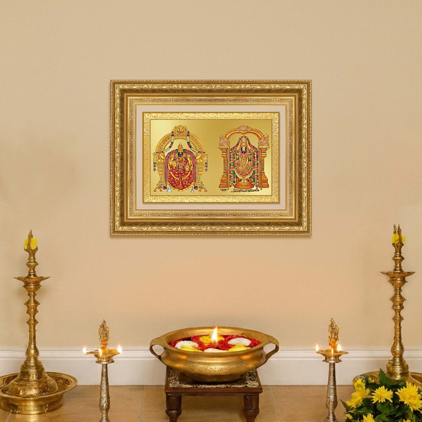 Diviniti 24K Gold Plated Padmavati And Balaji (Classic) Divine Wall Frame for Home Mandir & Office Decor | Luxury Spiritual Gift