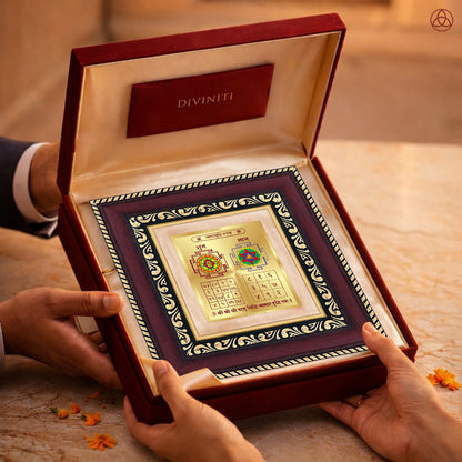 Vyapar Vriddhi Yantra displayed in a luxurious box, symbolizing business prosperity and success.