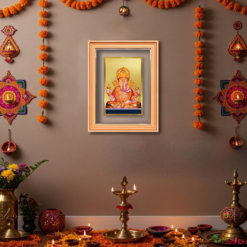 Dagdu Ganesh | Shri Dagdusheth Halwai Ganpati Wall & Tabletop Frame in 24K Gold Plated Foil