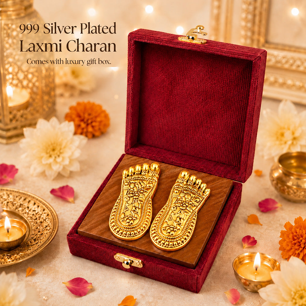 24K Gold-Plated Lakshmi Charan Paduka | Premium Gift Box | 7x3 CM