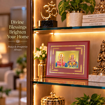24K Gold-Plated Lakshmi Ganesha MDF Frame | Premium Gift Box | 16x13.5 CM