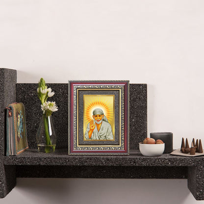 Diviniti 24K Gold Plated Sai Baba With Blessings (Classic) Divine Wall and Table Top Frame for Home Mandir & Office Decor | Luxury Spiritual Gift