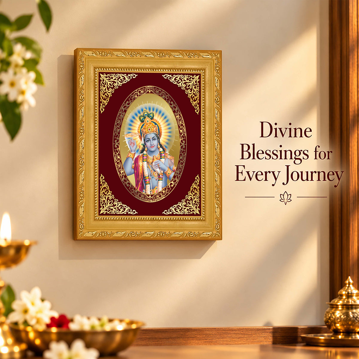 24K Gold-Plated Lord Vishnu Frame | Premium Gift Box | 21.5x17.5 CM