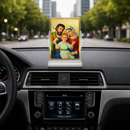 24K Gold-Plated Holy Family Acrylic Car Dashboard Frame | 11x7 CM