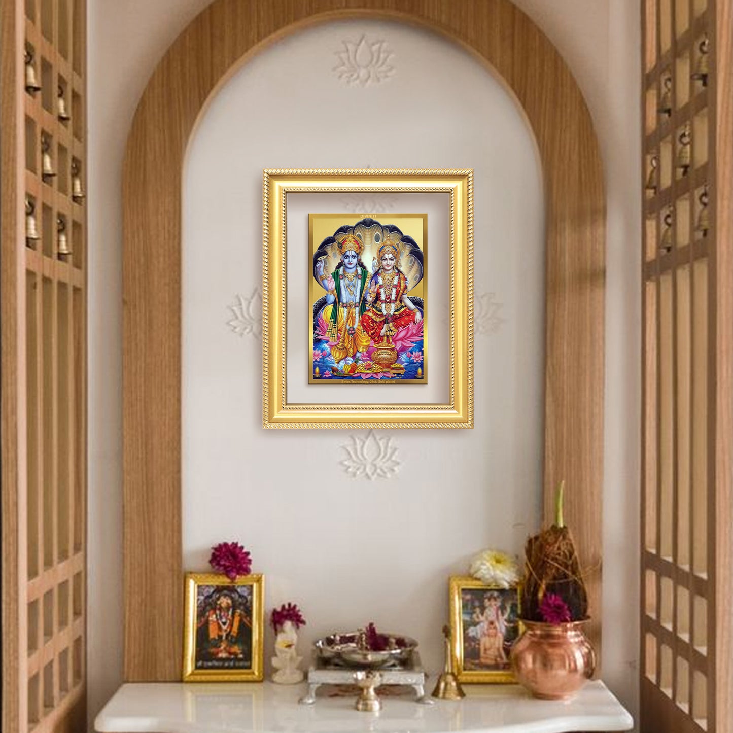 Diviniti 24K Gold Plated Vishnu Lakshmi (Classic) Divine Wall Frame for Home Mandir & Office Decor | Luxury Spiritual Gift