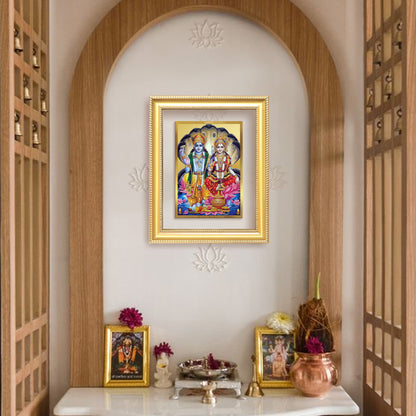 Diviniti 24K Gold Plated Vishnu Lakshmi (Classic) Divine Wall Frame for Home Mandir & Office Decor | Luxury Spiritual Gift