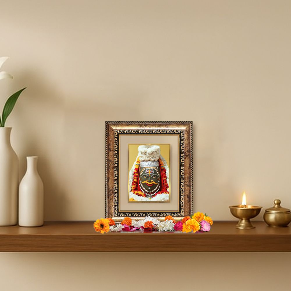 Diviniti 24K Gold Plated Mahakaleshwar Divine Table Top Frame for Home Mandir & Office Decor | Luxury Spiritual Gift