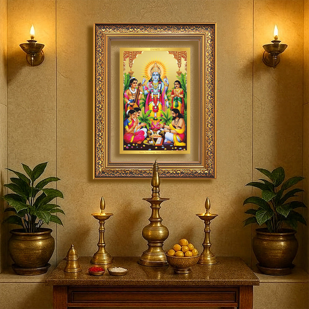 Diviniti 24K Gold Plated Satyanarayan (Classic) Divine Wall Frame for Home Mandir & Office Decor | Luxury Spiritual Gift