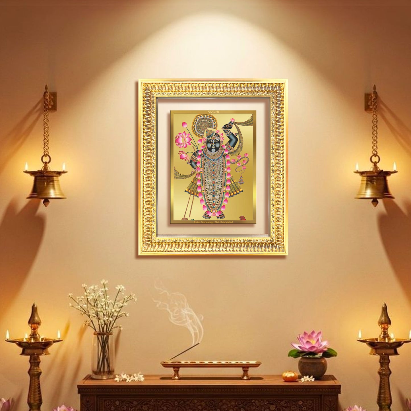 Diviniti 24K Gold Plated Shrinath Ji (Classic) Divine Wall Frame for Home Mandir & Office Decor | Luxury Spiritual Gift