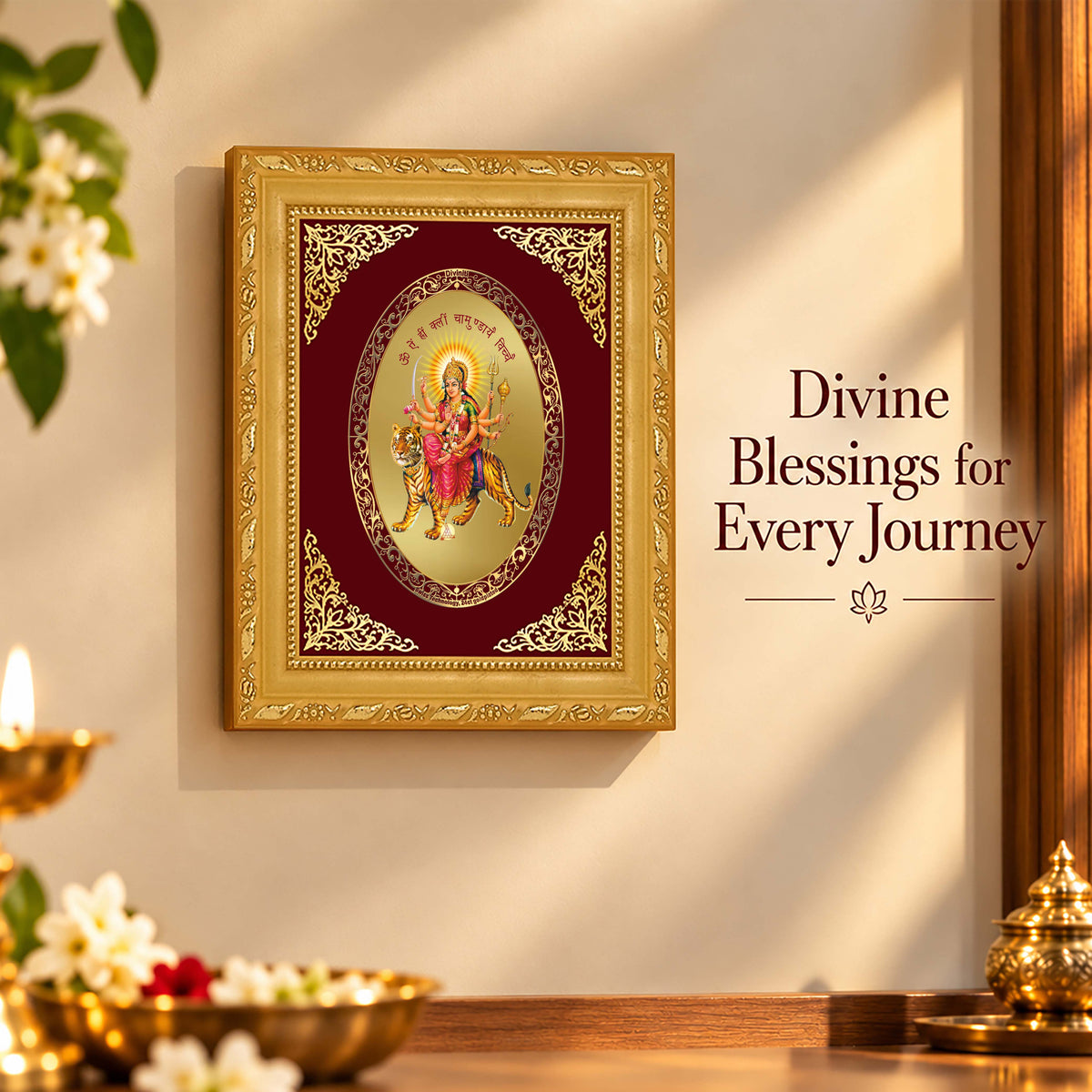 24K Gold-Plated Durga Mata Mantra Frame | Premium Gift Box | 21.5x17.5 CM