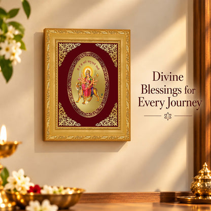 24K Gold-Plated Durga Mata Mantra Frame | Premium Gift Box | 21.5x17.5 CM