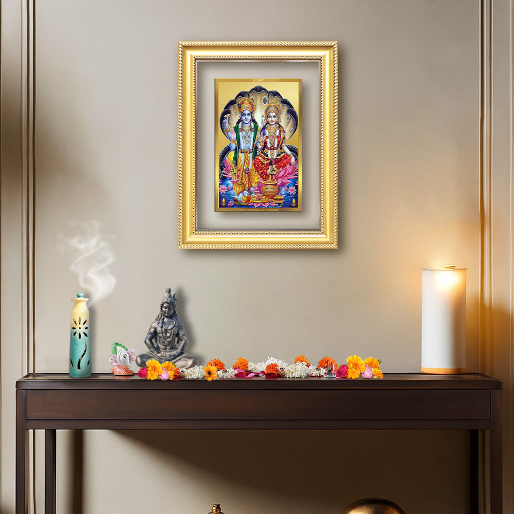 Diviniti 24K Gold Plated Vishnu Lakshmi (Classic) Divine Wall Frame for Home Mandir & Office Decor | Luxury Spiritual Gift