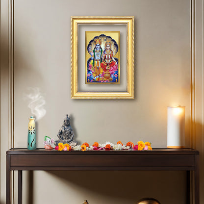 Diviniti 24K Gold Plated Vishnu Lakshmi (Classic) Divine Wall Frame for Home Mandir & Office Decor | Luxury Spiritual Gift