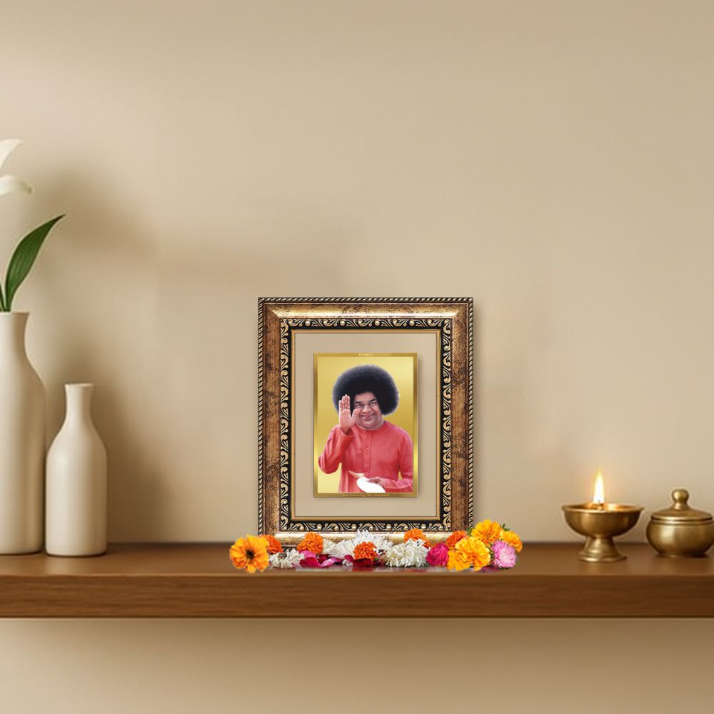 Diviniti 24K Gold Plated Satya Sai Baba Divine Table Top Frame for Home Mandir & Office Decor | Luxury Spiritual Gift