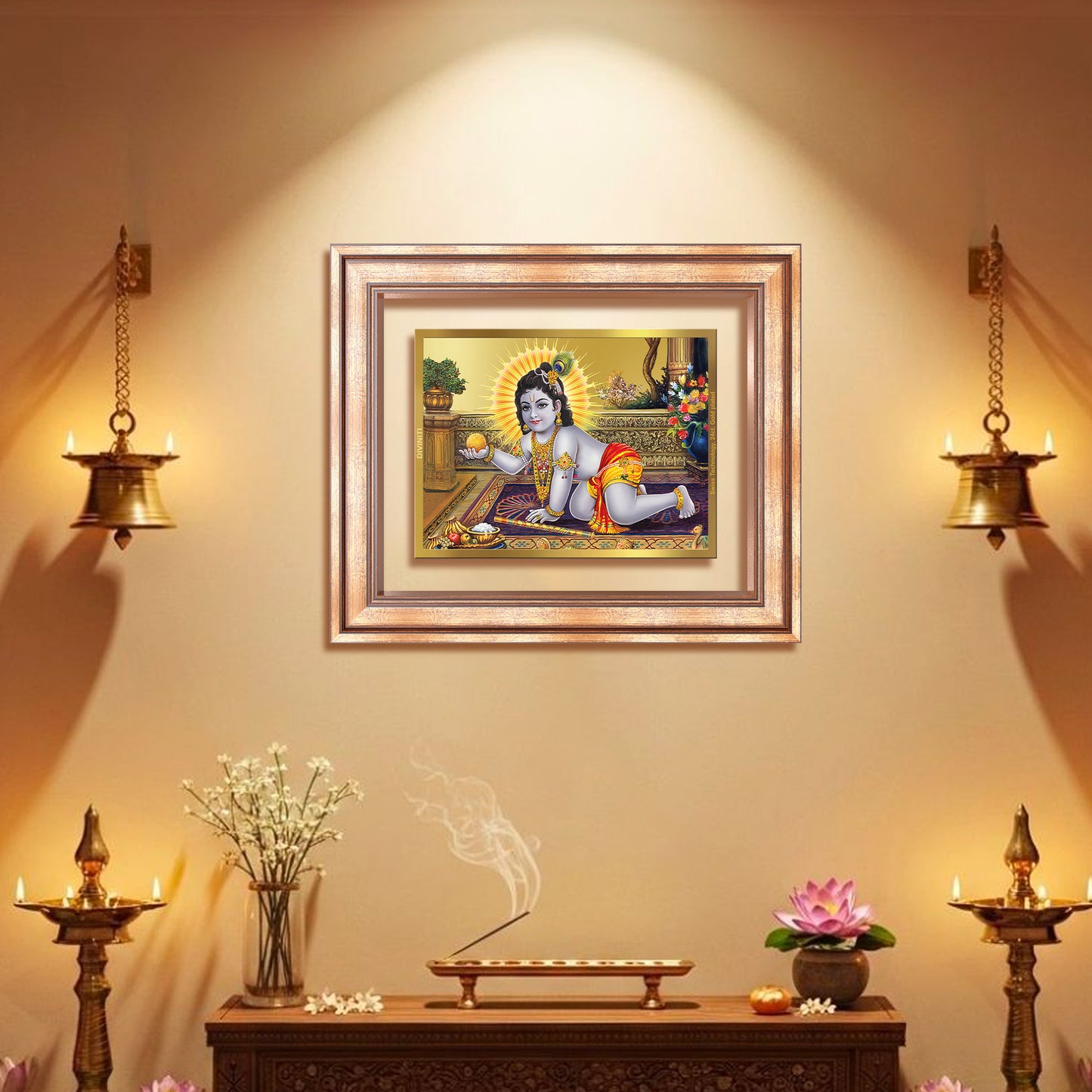 Diviniti 24K Gold Plated Laddu Gopal (Classic) Divine Wall Frame for Home Mandir & Office Decor | Luxury Spiritual Gift