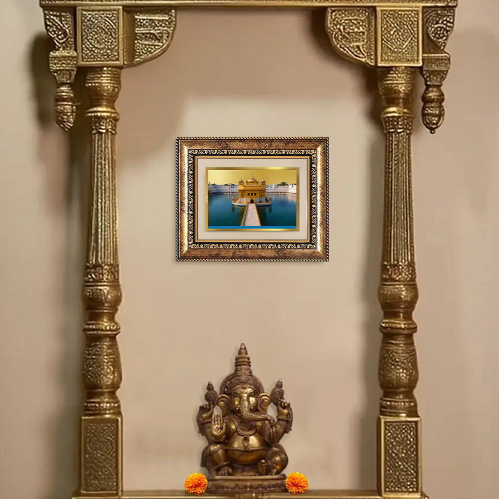 Diviniti 24K Gold Plated Golden Temple (Classic) Divine Wall and Table Top Frame for Home Mandir & Office Decor | Luxury Spiritual Gift
