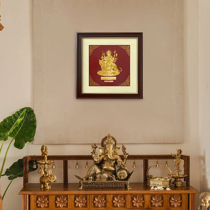 Durga Sherawali Mata | Sacred Shakti and Blessings Gold on Gold Wall Hanging Frame in 24K Gold Plated Foil