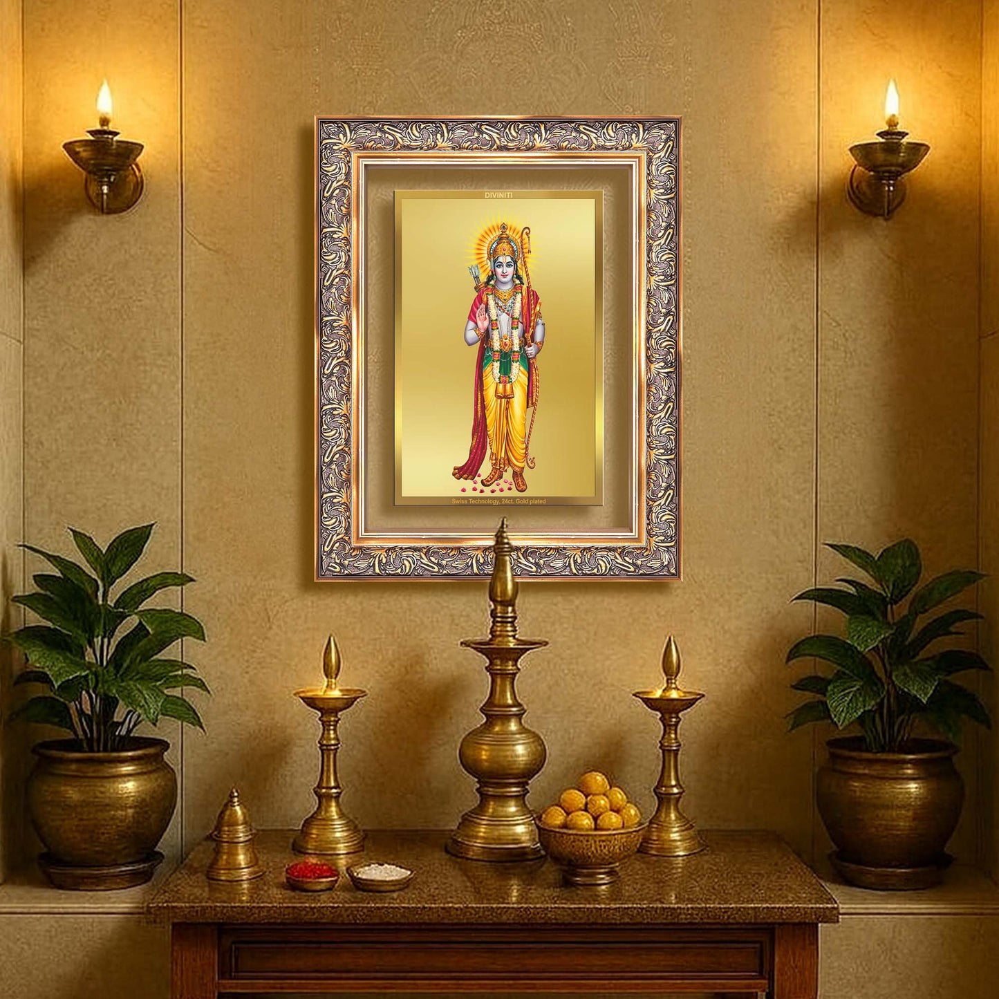 Diviniti 24K Gold Plated Ram Ji (Classic) Divine Wall Frame for Home Mandir & Office Decor | Luxury Spiritual Gift