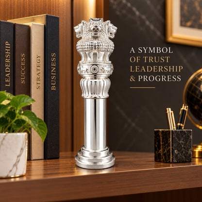 999 Silver-Plated Ashoka Stambh | Premium Gift Box | 27x7 CM