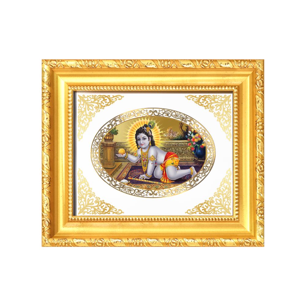 Laddu Gopal Divine Baby Krishna Sacred Love & Devotion Royal Tabletop Frame in 24K Gold Plated Foil