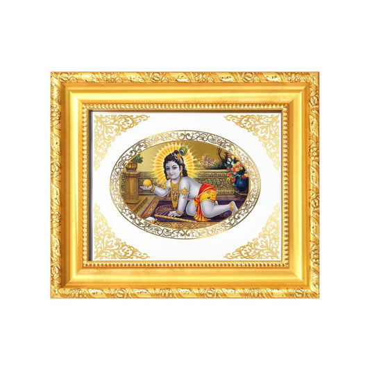 Laddu Gopal Divine Baby Krishna Sacred Love & Devotion Royal Tabletop Frame in 24K Gold Plated Foil