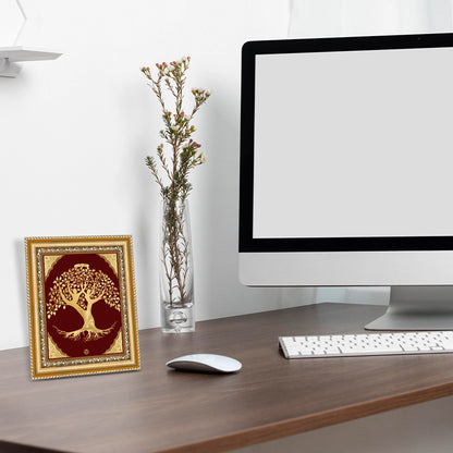 Tree of Life Gold Wall Hanging Frame in 24K Gold Foil dilsplayed on wooden shelf