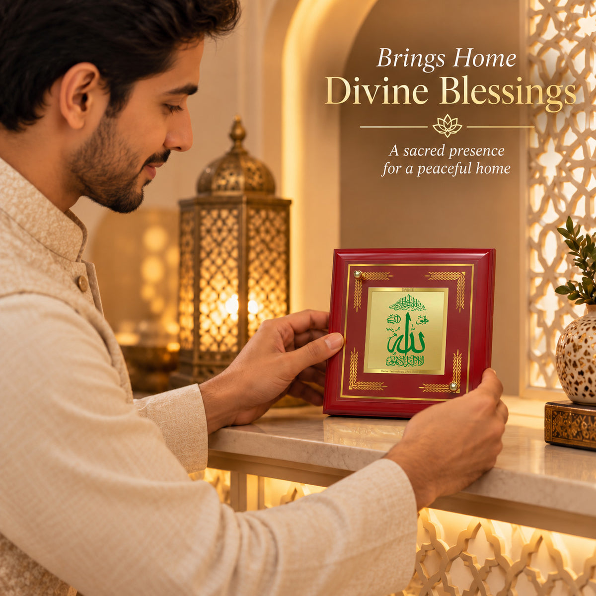 24K Gold-Plated Allah MDF Frame | Premium Gift Box | 10x10 CM