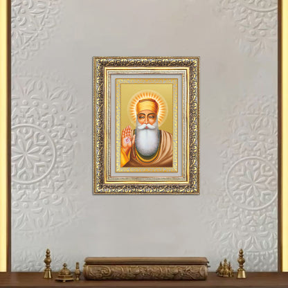 Diviniti 24K Gold Plated Guru Nanak Dev Ji (Classic) Sacred Sikh Wall Frame for Home Decor & Office Ambiance | Premium Spiritual Gift