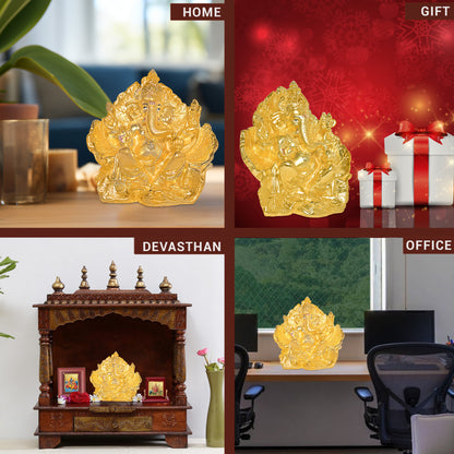 Diviniti 24K Gold-Plated Siddhivinayaka Ganesha Idol Statue Luxurious Spiritual Décor & Blessing for Home & Office Puja Room Gift (17x17 CM)
