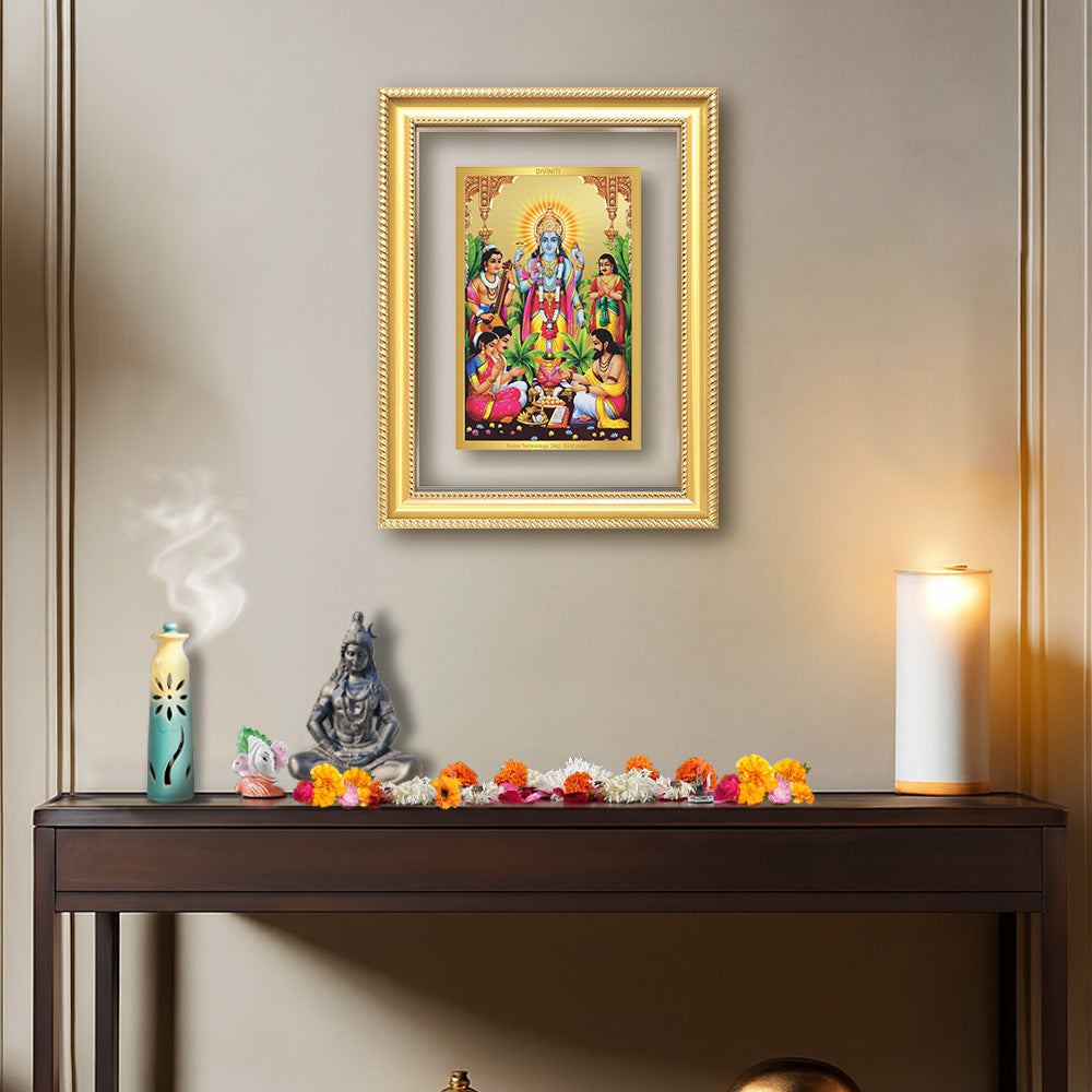 Diviniti 24K Gold Plated Satyanarayan (Classic) Divine Wall Frame for Home Mandir & Office Decor | Luxury Spiritual Gift