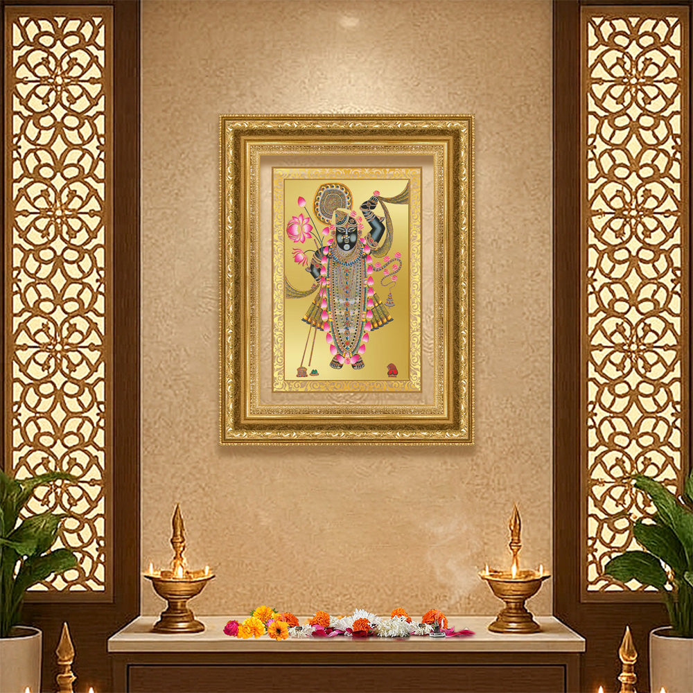 Diviniti 24K Gold Plated Shrinath Ji (Classic) Divine Wall Frame for Home Mandir & Office Decor | Luxury Spiritual Gift