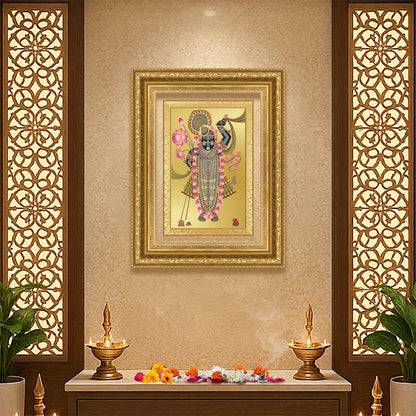Diviniti 24K Gold Plated Shrinath Ji (Classic) Divine Wall Frame for Home Mandir & Office Decor | Luxury Spiritual Gift