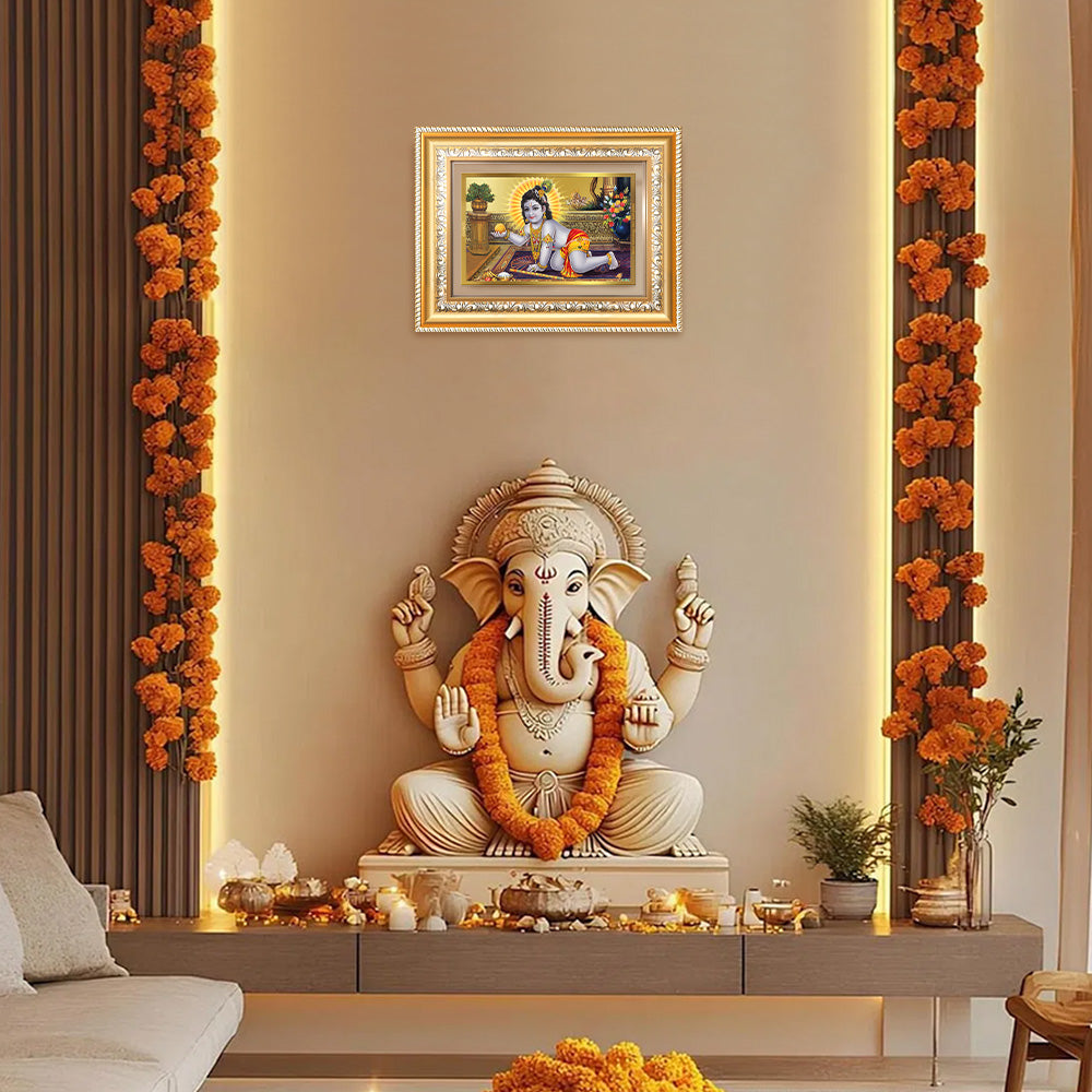 Diviniti 24K Gold Plated Laddu Gopal (Classic) Divine Wall Frame for Home Mandir & Office Decor | Luxury Spiritual Gift