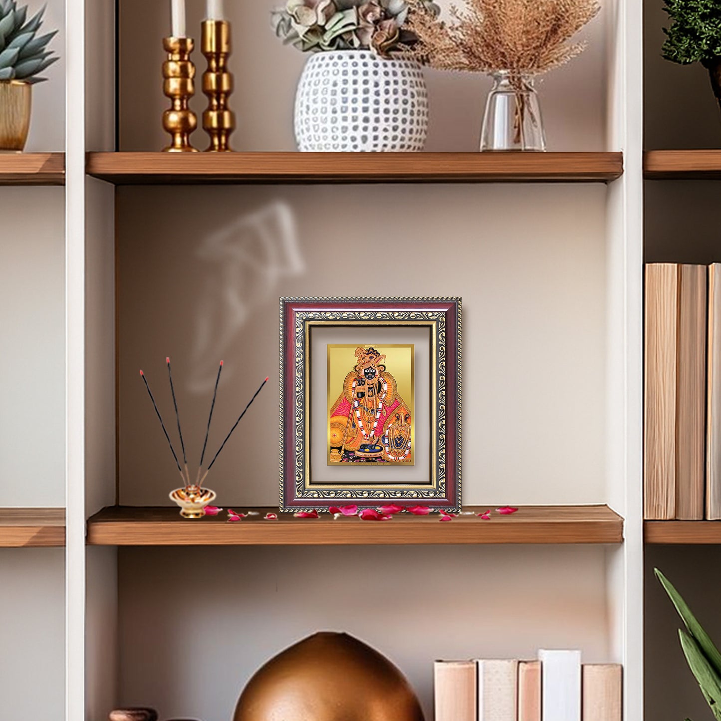 Diviniti 24K Gold Plated Banke Bihari Ji (Classic) Divine Table Top Frame for Home Mandir & Office Decor | Luxury Spiritual Gift