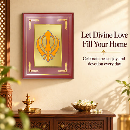 24K Gold-Plated Khanda Sahib MDF Frame | Premium Gift Box | 27x35 CM